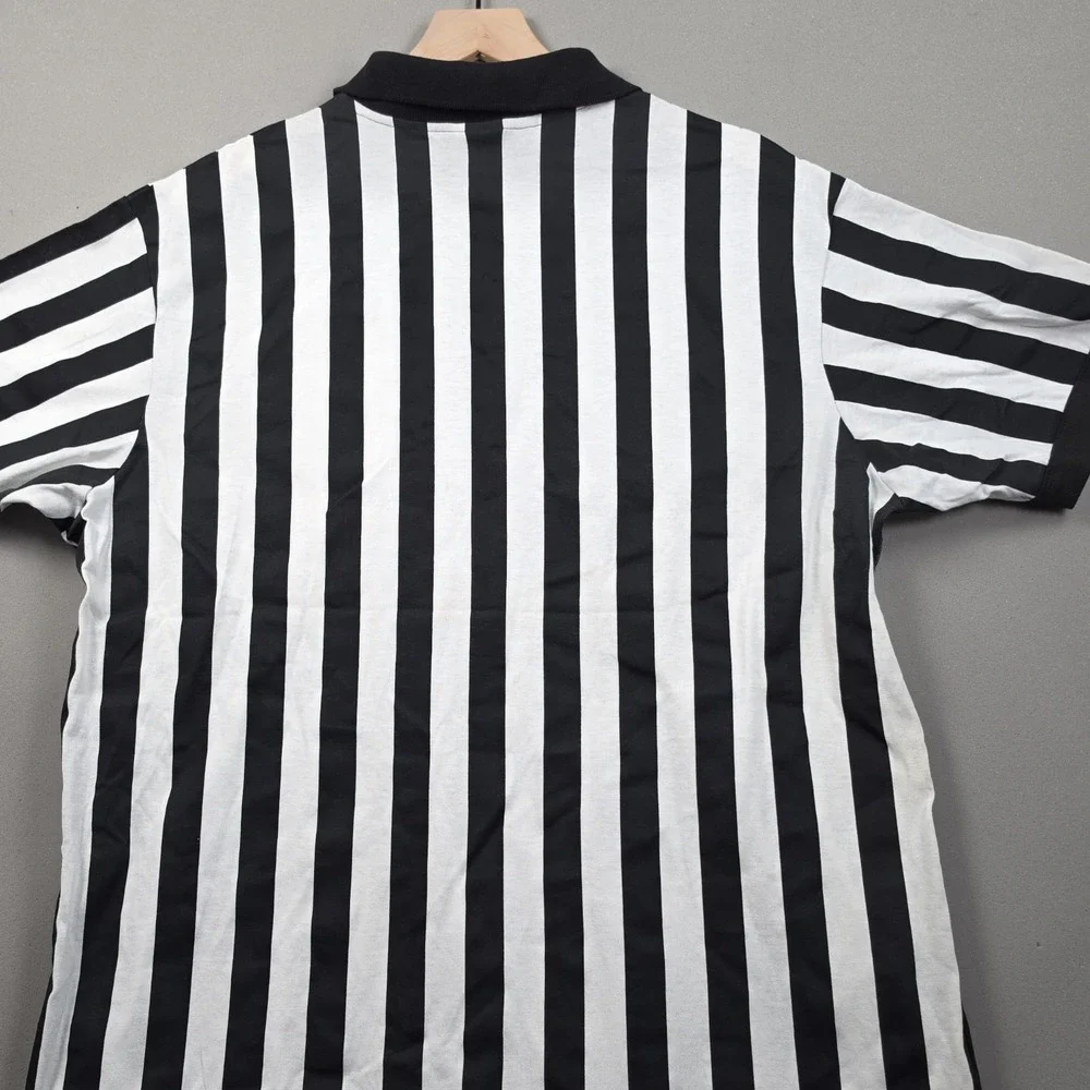 Majestic Vintage Referee Jersey Men's XL Black White Striped USA Made Ref Shirt
